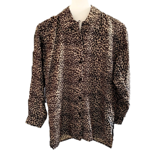 Leopard Print Silk Long Sleeve Shirt
